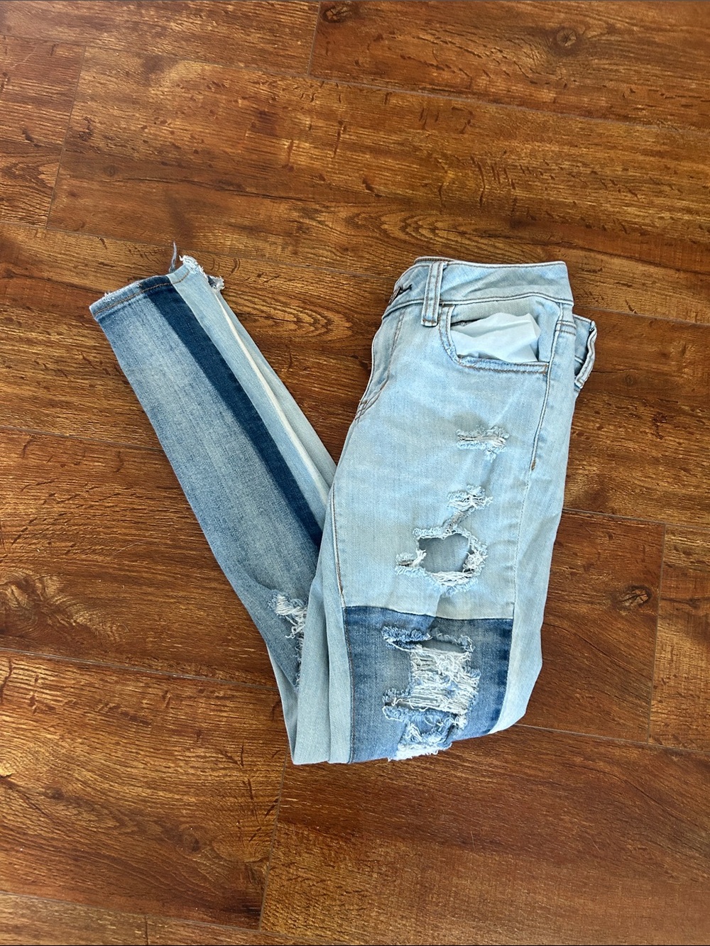 Light Blue Distressed Women's Jeans with Patch Detail